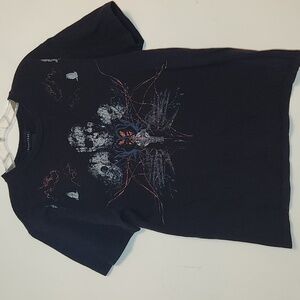 Vintage Structure Black Cotton Skulls Cross Print  Short Sleeve T-shirt Size S